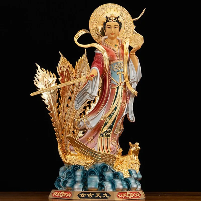 镀金彩绘实心黄铜九天玄女雕像