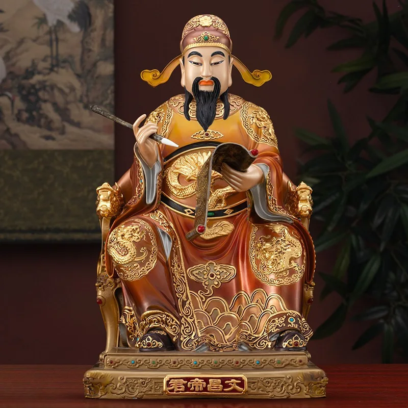 实心黄铜镶金彩绘文昌像
